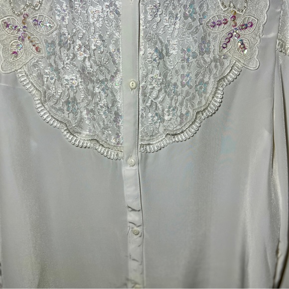 Elegant Women's Vintage Embroidered and Beaded Floral Silk Long Sleeve Blouse - Picture 3 of 8